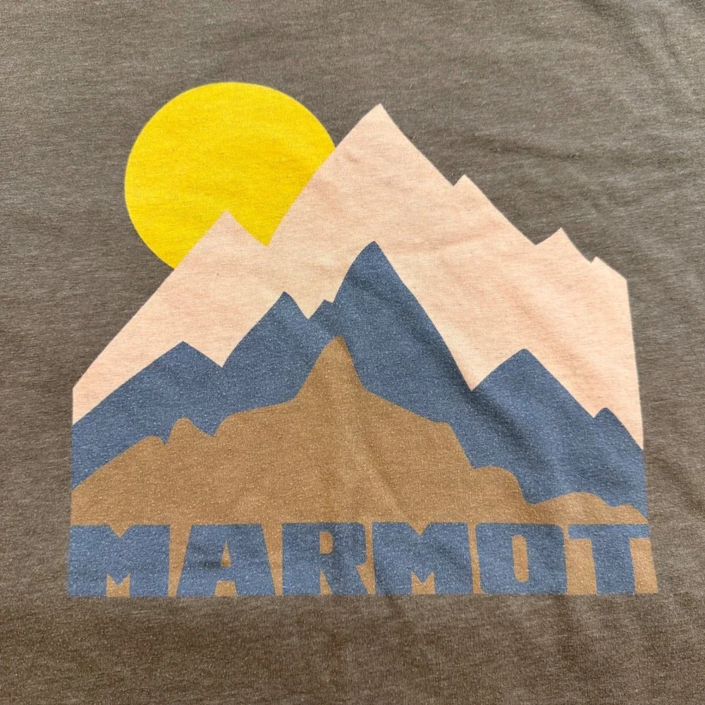 Marmot Thread Mountain Graphic Tee‎ Shirt Olive Green Outdoor Hiking Mens Sz L